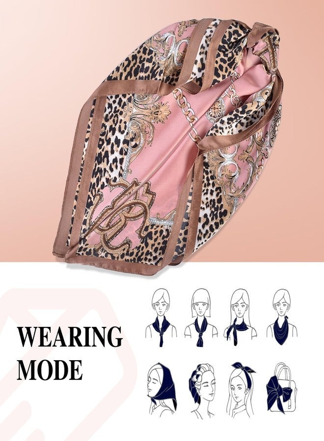 EIysee 27.5 Inches Silk Head Scarf for Women Satin Hair Scarf Silk Wrap Neck Square Scarves Feeling Scarf Boho Headwear (pink-leopard print chain) - Image 5